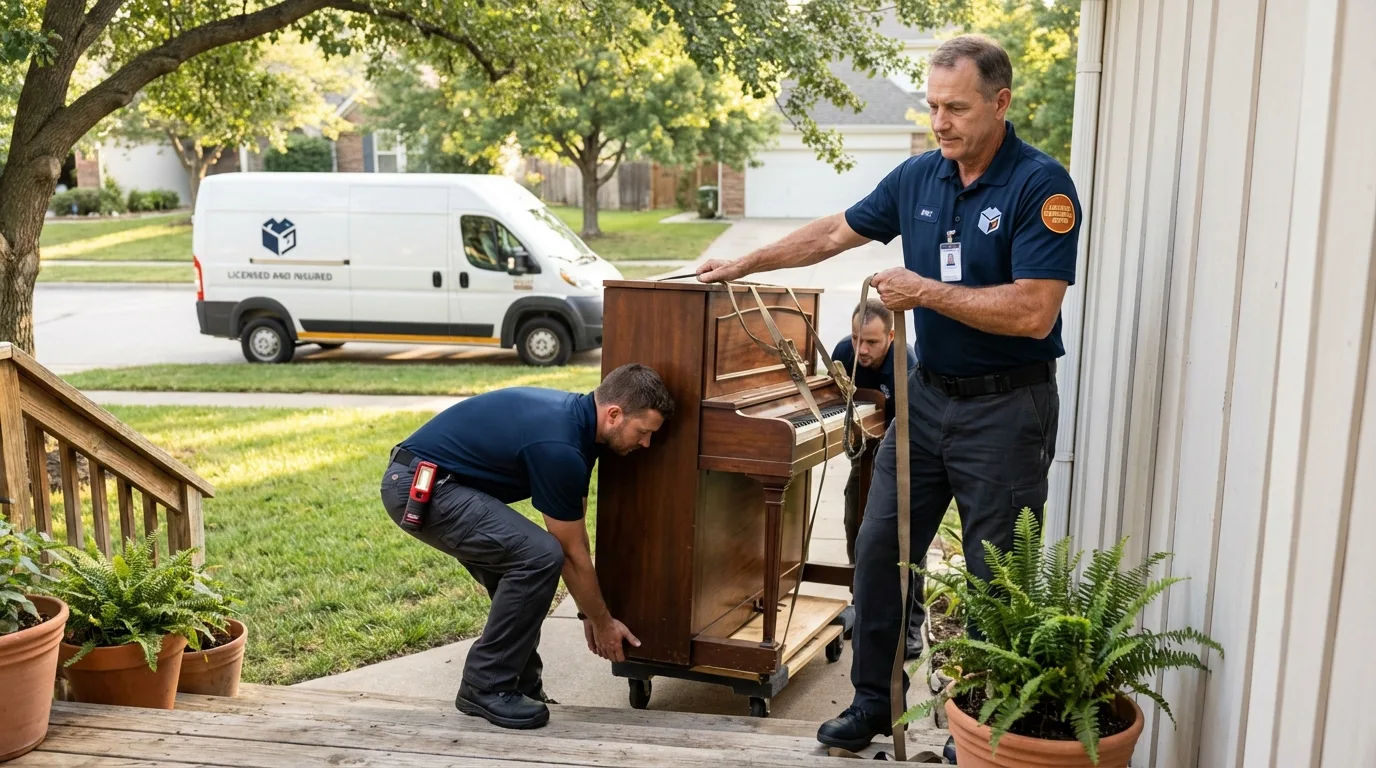 Licensed piano movers securing grand piano in Siletz, OR